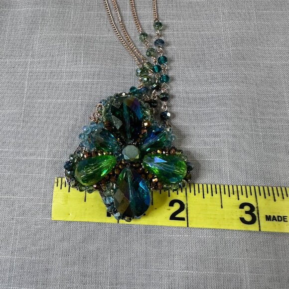 Vintage Ali Khan 80s Designer Sparkly Green Necklace - Picture 10 of 15